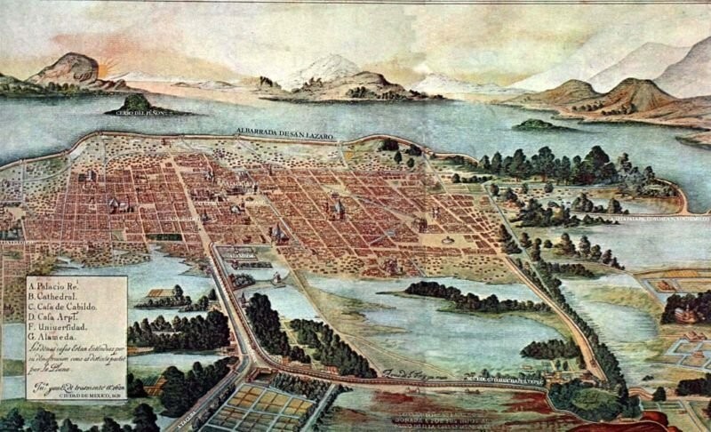 Начиная с 16-го века, Мехико растраивался по решетчатой системе (характерной для многих испанских колониальных городов) с главной площадью под названием Zócalo.