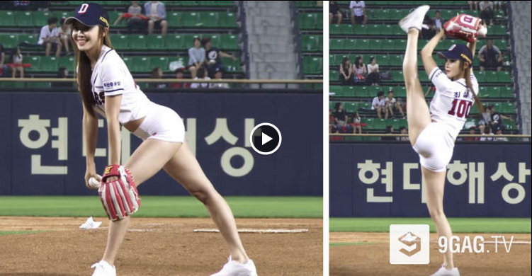 Самый соблазнительный бейсбольный пас в мире: кореянка показала класс всем игрокам в бейсбол