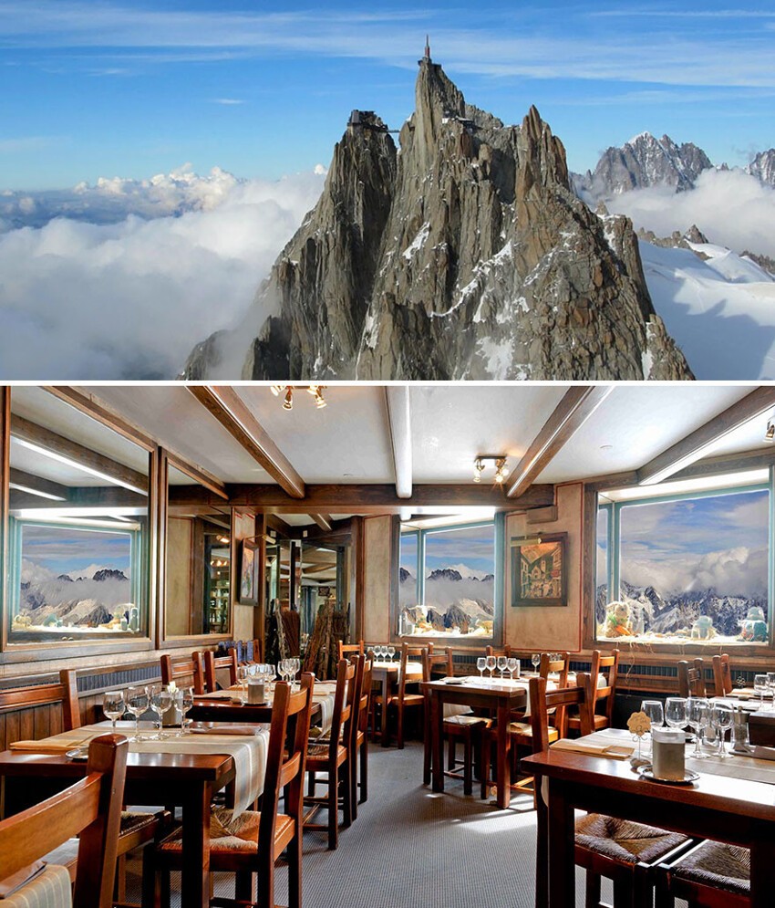 Ресторан на горе Эгюий-дю-Миди на высоте 3842 м, Шамони, Франция 