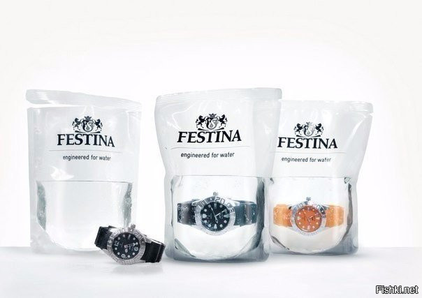 Швейцарские водонепроницаемые часы Festina продаются в пакете с водой