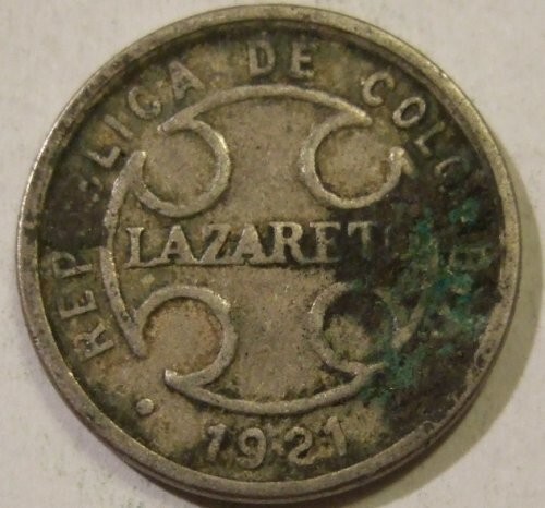 50 сентаво, монета колонии прокаженных, Колумбия, 1921 год