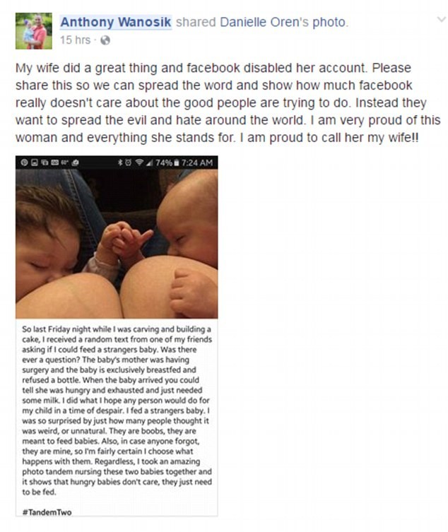 Аккаунт матери на Фейсбуке заблокировали за фото кормления детей грудью