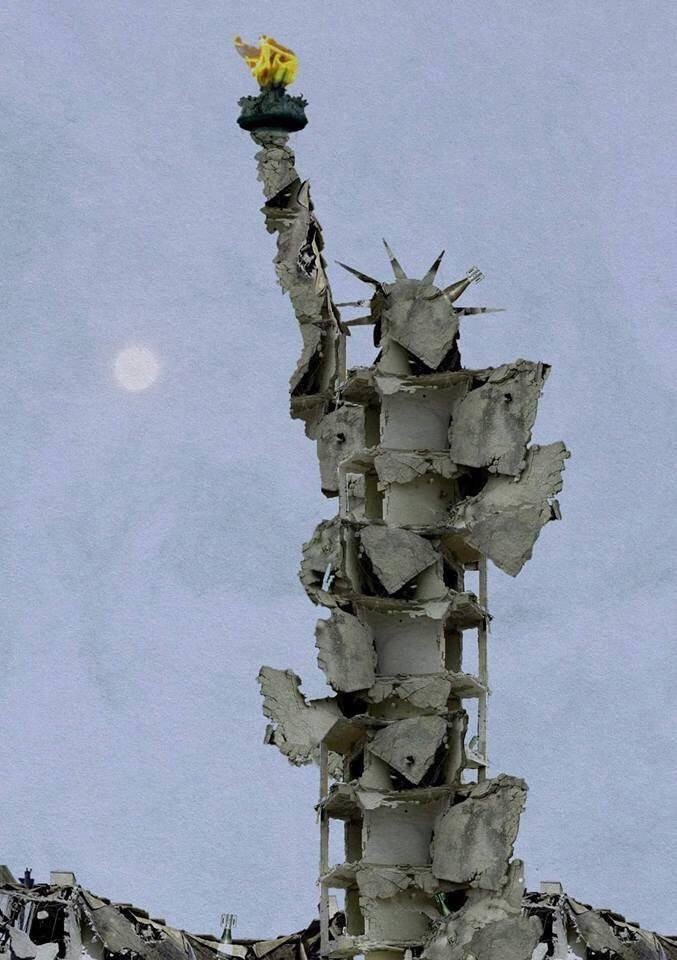 Сирийский скульптор создал композицию из обломков домов Алеппо под названием "Вот что сделала с нами ваша свобода" 