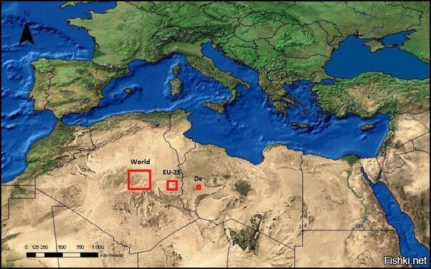 Площадь пустыни, которую нужно покрыть солнечными батареями, чтобы получить э...