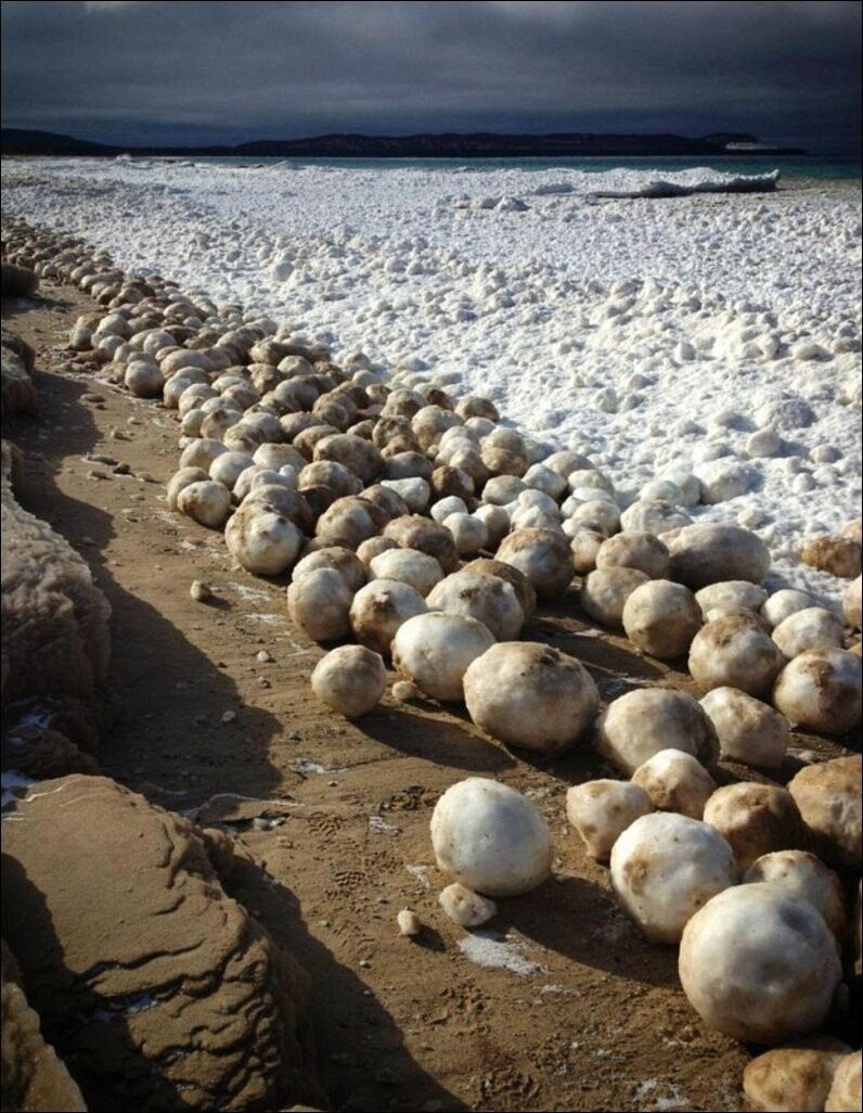 Из ледяного сала в российском Заполярье появились сотни гигантских снежков 