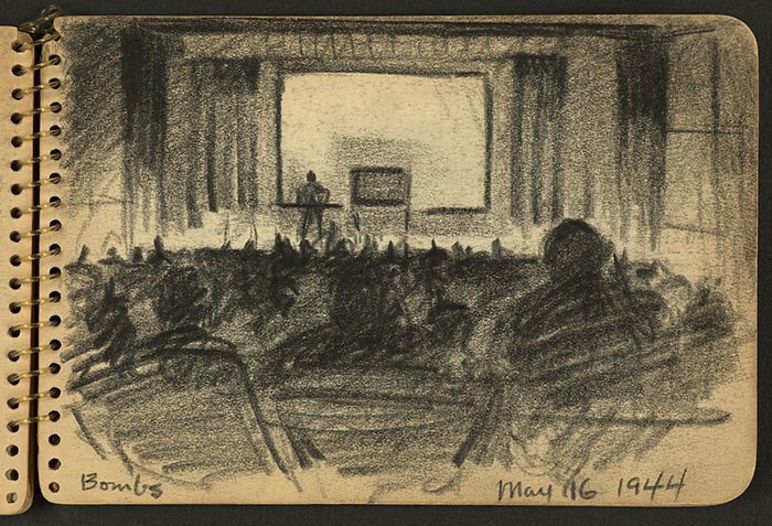 Бомбы: аудитория слушает лектора. Форт Джексон, Южная Калифорния