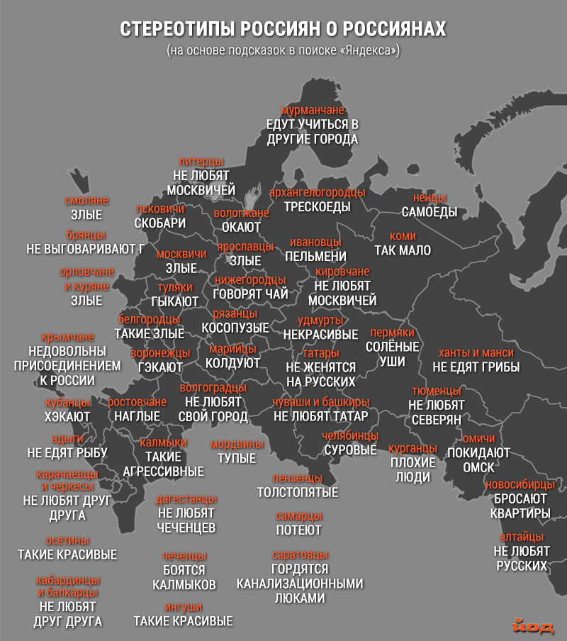 Почему москвичи злые, а якуты красивые: карта стереотипов о жителях регионов России