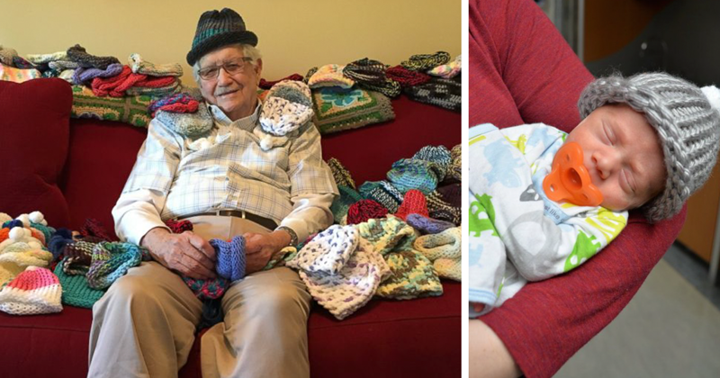 86-летний мужчина вяжет шапочки для недоношенных детей