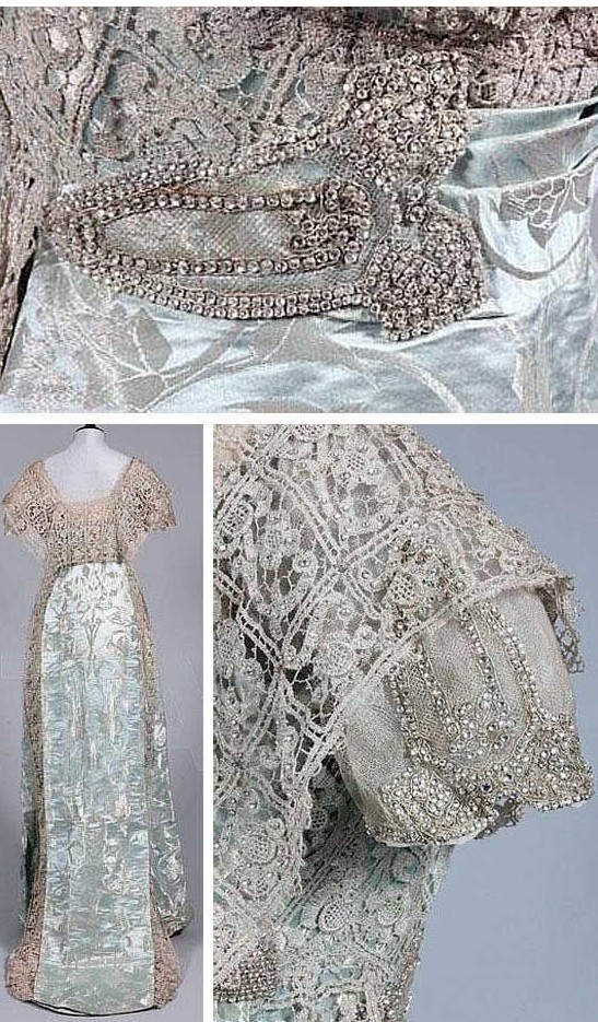 Платье, 19 век, голубая парча, бриллианты