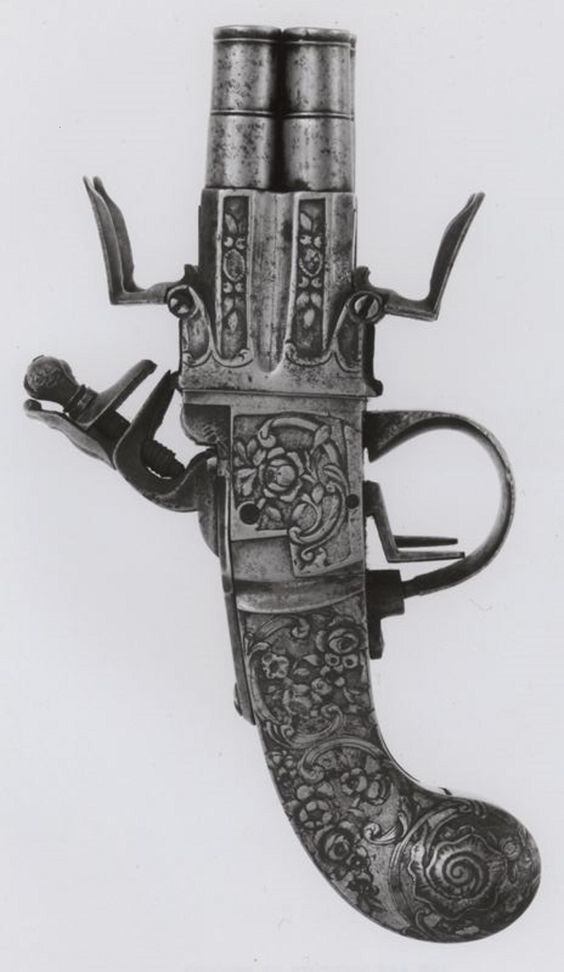  Бельгийский карманный пистолет из города Льеж (центр оружейного мастерства), четыре ствола, Флинтлок, 1740