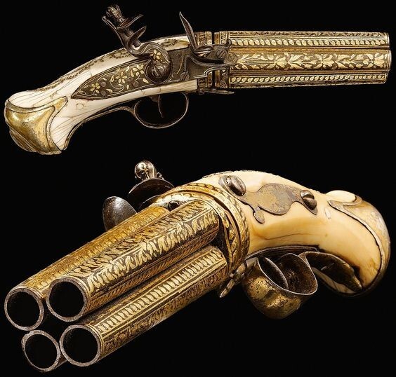 Индо-персидской кремневый пистолет, 19-го века, на 4 ствола