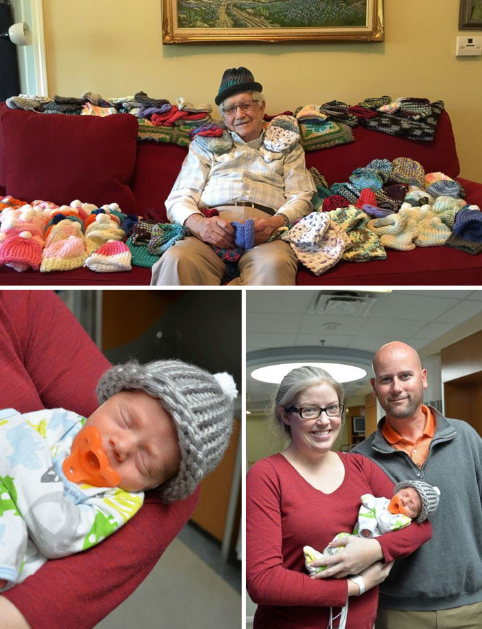 38. 86-летний мужчина вяжет шапочки для недоношенных младенцев 