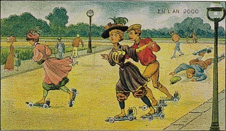 5.  Ролики, люди катаются на коньках, по улицам города.