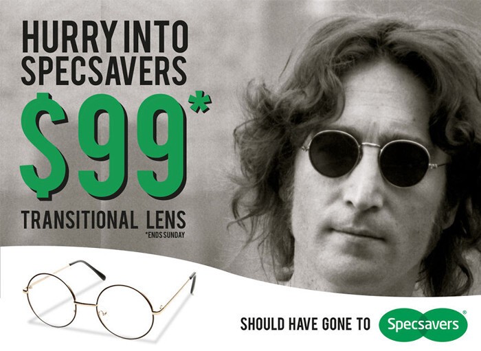 Джон Леннон в рекламе Specsavers.