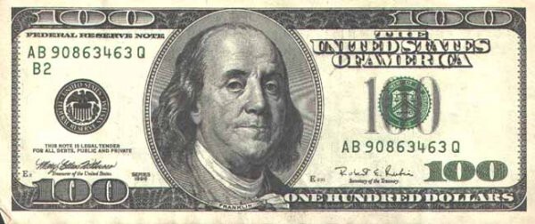 7.	Учёный, публицист и дипломат Бенджамин Франклин (англ. Benjamin Franklin) — на банкноте в $100.