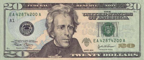 5. Седьмой президент США и один из создателей современного доллара Эндрю Джексон (англ. Andrew Jackson) — на банкноте в $20.