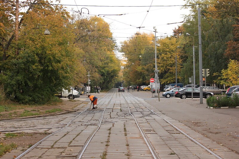 Очистка стрелочного поста на повороте на Братцево, вид на Сокол/Войковскую