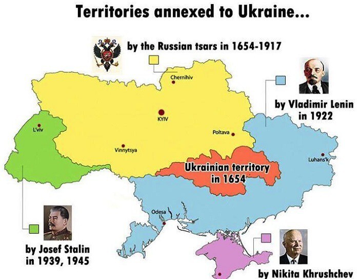 Может наступить пора, когда Украину лишат всех «москальских» подарков и восстановят в исторических границах. Примерно как на этой карте: