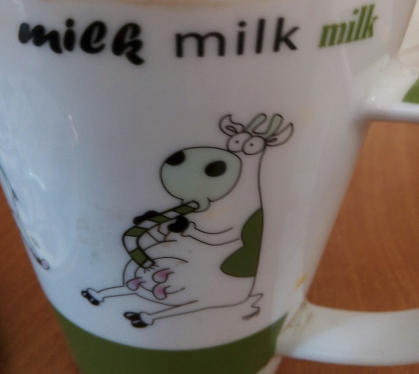 Корова пьет молоко