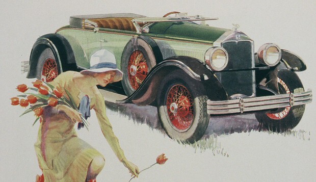 Эта цветная реклама "Бьюика" 1928 г. рисованная, но цвет реальный: