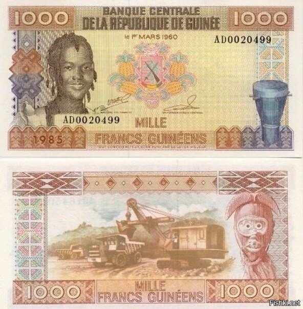 На купюре в 1000 гвинейских франков изображен самосвал БелАЗ