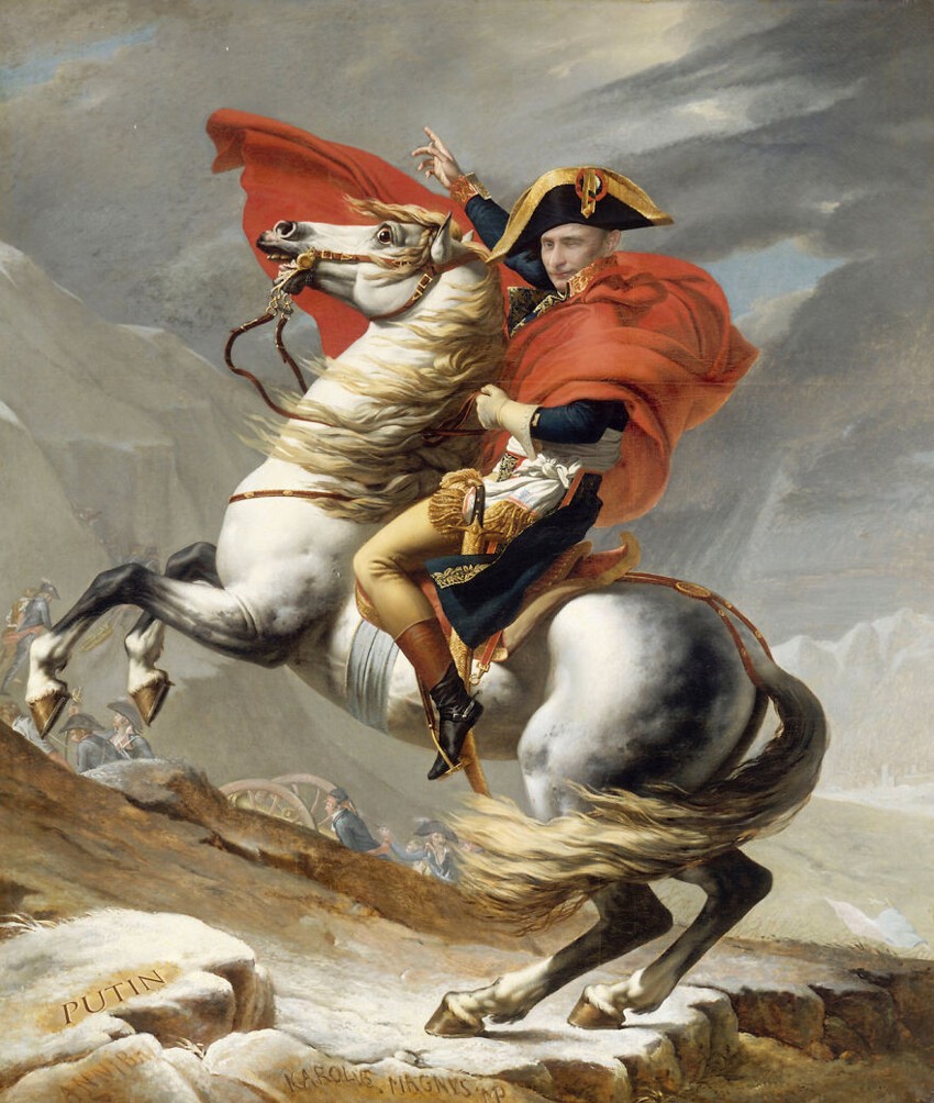 Владимир Путин в роли Наполеона, переходящего через Альпы