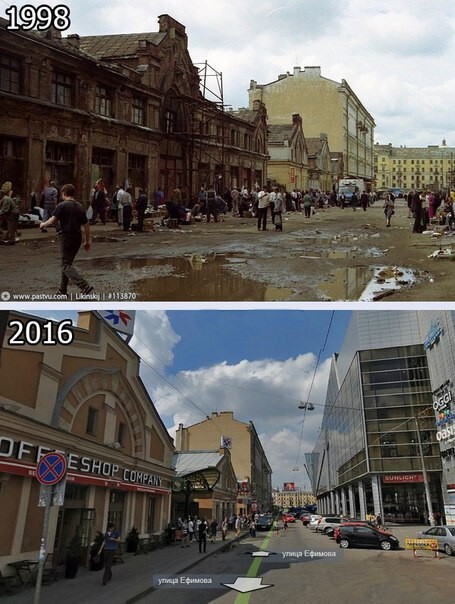 Улица Ефимова в Санкт-Петербурге в свободные и счастливые Ельцинские времена и в жестокие времена Путинской разрухи