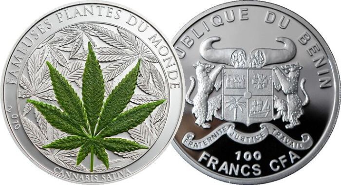 9. 100-франковая монета с марихуаной, Бенин