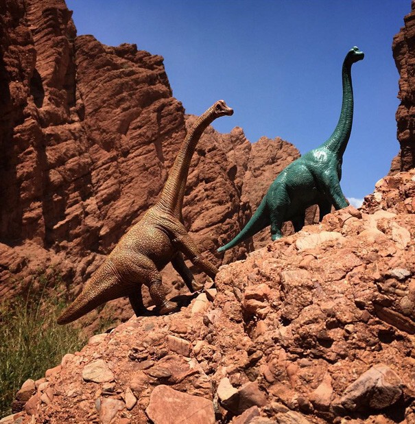 Фото из поездок становятся намного лучше с... фигурками динозавров!