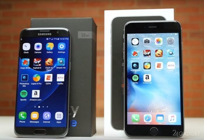 Сравнение скорости работы Galaxy S7 Edge и iPhone 6S Plus
