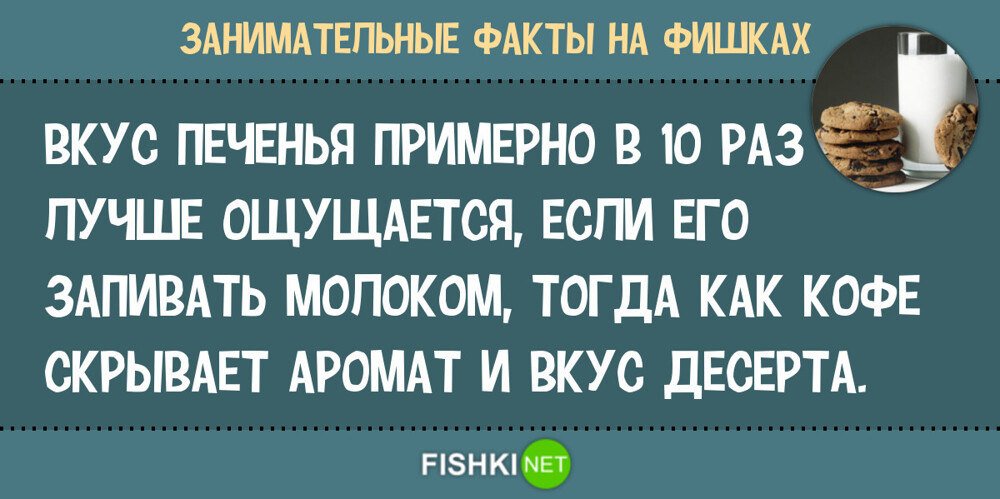 Факты 12. Фишки факты. Вкус печенья в 10 раз лучше ощущается если его запивать.