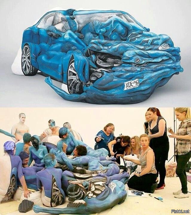 Одна из концептуальных работ Эммы Хек — «автомобиль» из тел