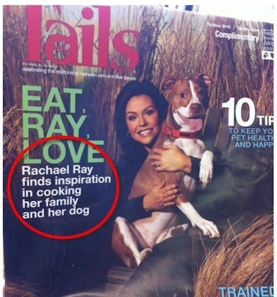 2. Здесь написано "Рейчел Рэй любит готовить свою семью и собаку". Запятые важны, ребята.