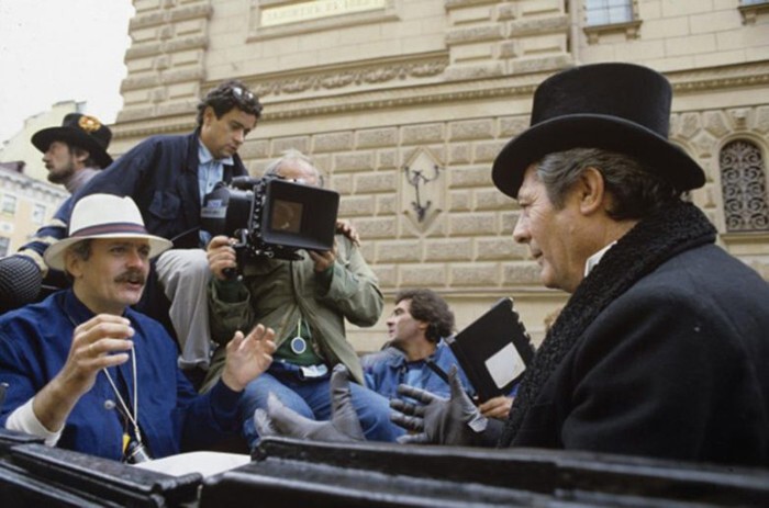 Никита Михалков и Марчелло Мастроянни на съемках фильма «Очи чёрные», 1980-е.