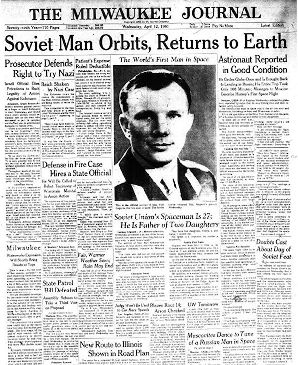 "Советскому космонавту 27. Он отец двух дочерей", — сообщалось в Milkwaukee Journal.