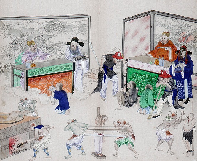 Одна из множества картин с изображением десяти судов Ада, династия Цин, Китай, 1800-1849 гг.