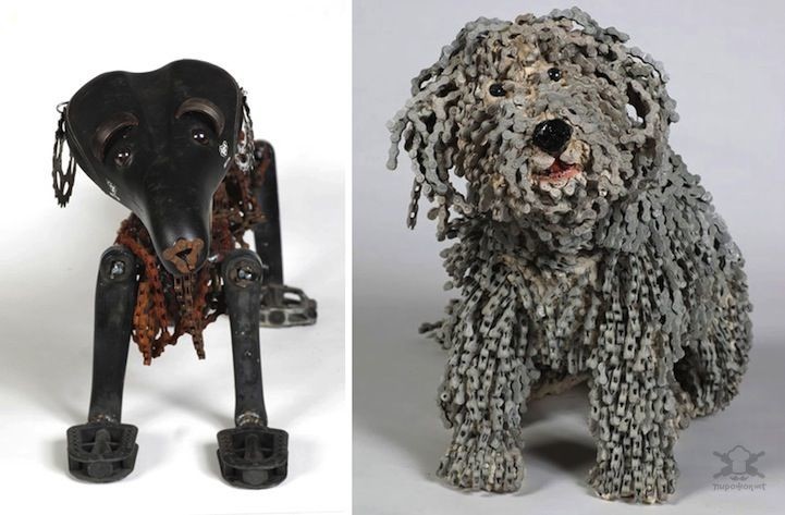 Художница создающая собак из велосипедных цепей