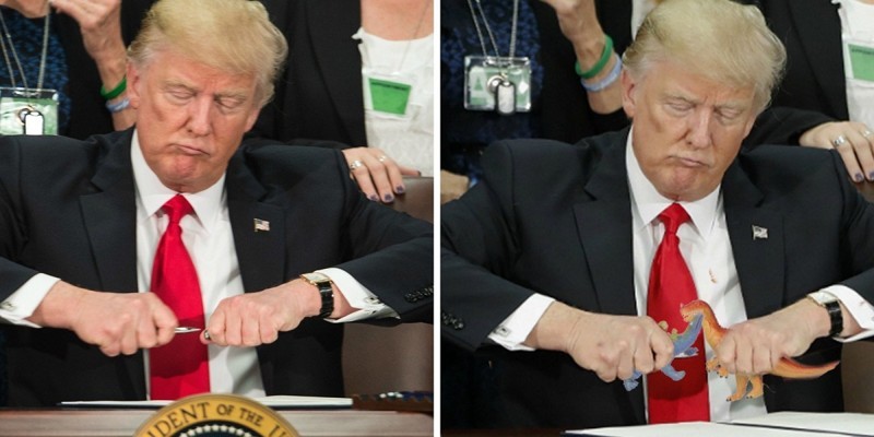  Интернет издевается над Трампом, не умеющим снимать колпачок с ручки!