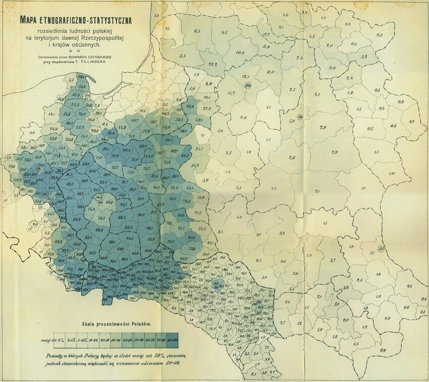 Старая этническо-статистическая карта Польши 1912 год