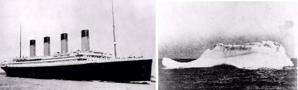 Перед Вами фотография Титаника и айсберга, убившего его.