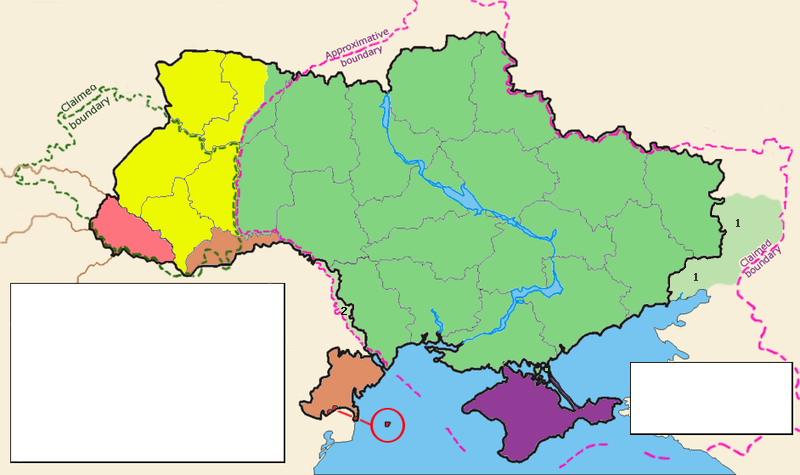 На карте жёлтым цветом обозначены территории, включённые в состав УССР из...