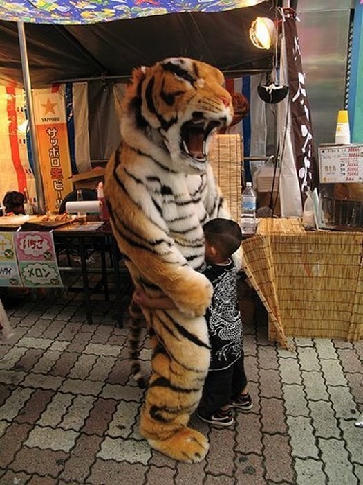 Ребенок обрадовался встрече с тигром 