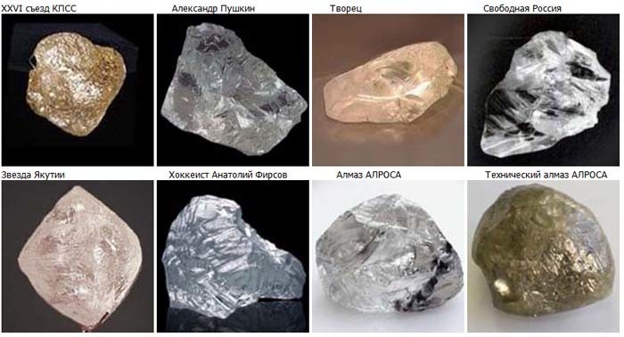 В список крупнейших алмазов России входят: