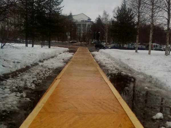 В Архангельске, к форуму с участием Путина, тротуар вместо асфальта покрыли паркетом
