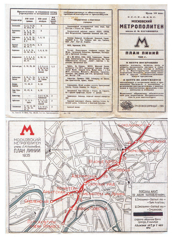  Схема первого пускового участка с привязкой к карте Москвы 1935 года