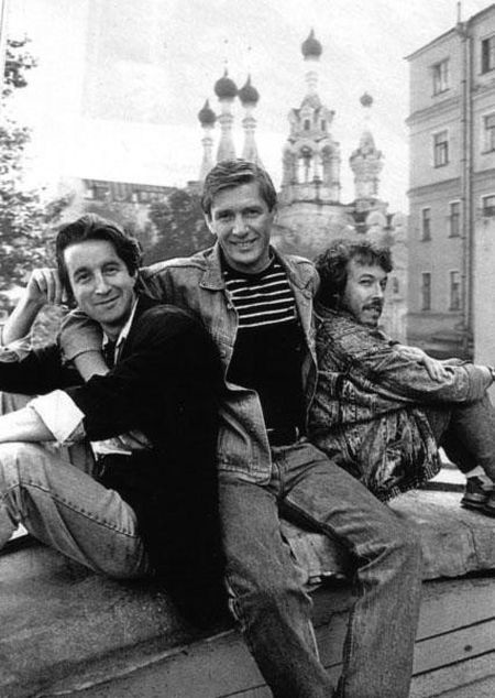 Леонид Ярмольник, Александр Абдулов и Андрей Макаревич, СССР, 1987 год