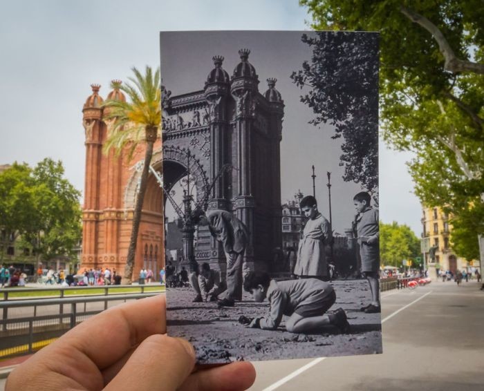 Исторические фото на фоне современных мест