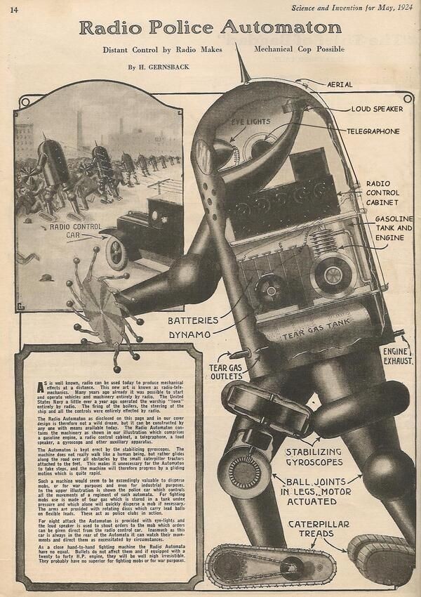Робот для разгона демонстрантов, 1920-е годы.