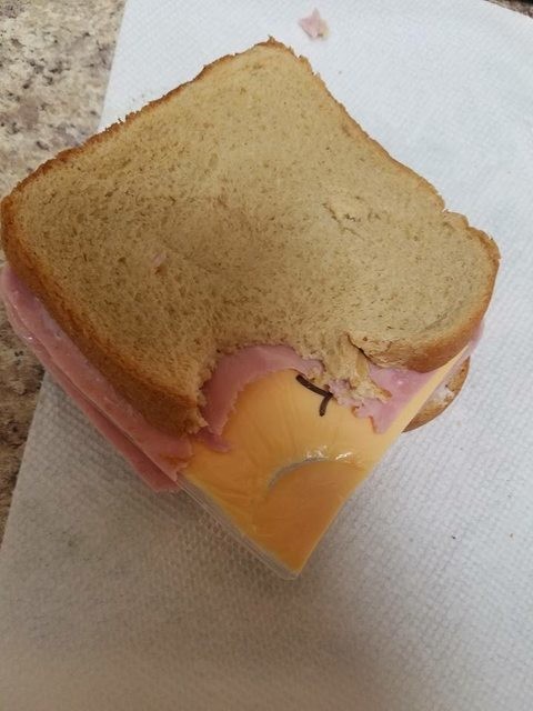 Когда парень решил съесть сэндвич, он обнаружил, что кусочек сыра был в упаковке  