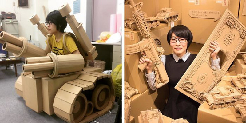 Девушка превращает старые картонные коробки в танки, еду и другие невероятные скульптуры